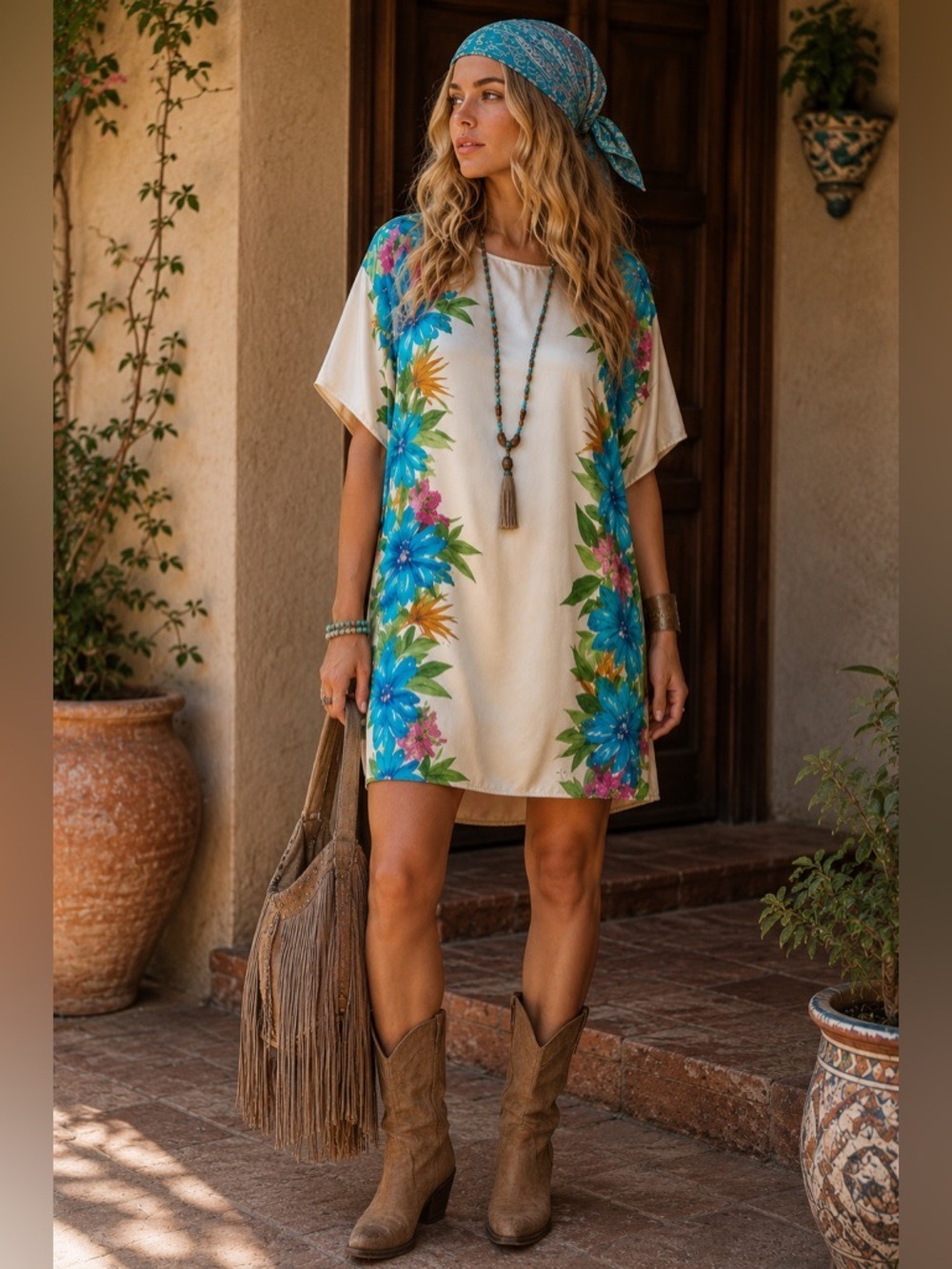 ZARA floral dress kaftan satin Sz M